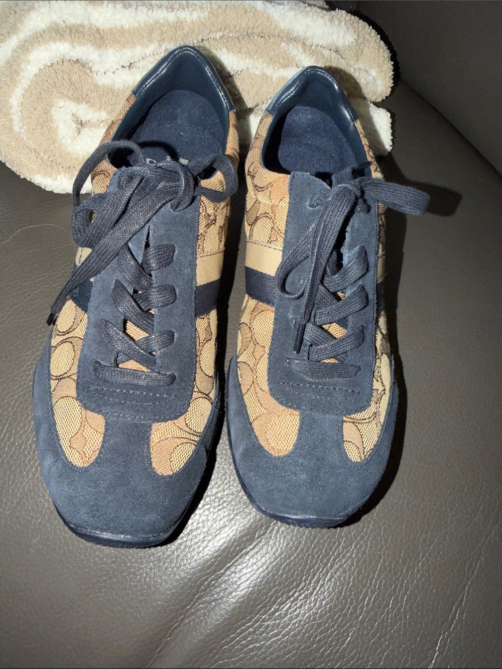 Coach Kelson Sneakers Navy and Tan Signature Logo Runner Sneakers